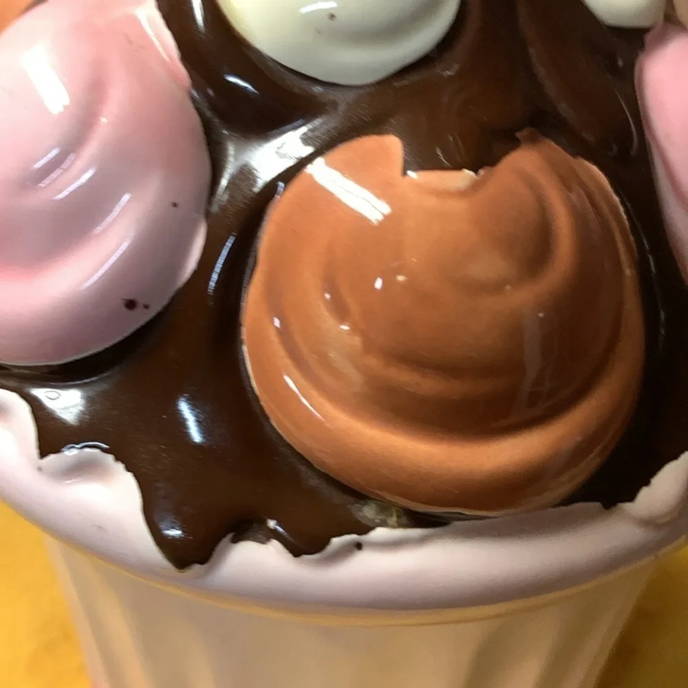 1979 Vintage Ceramic Hand Painted Cookie Jar Hot Fudge Sundae or Cupcake Dessert - Picture 11 of 13